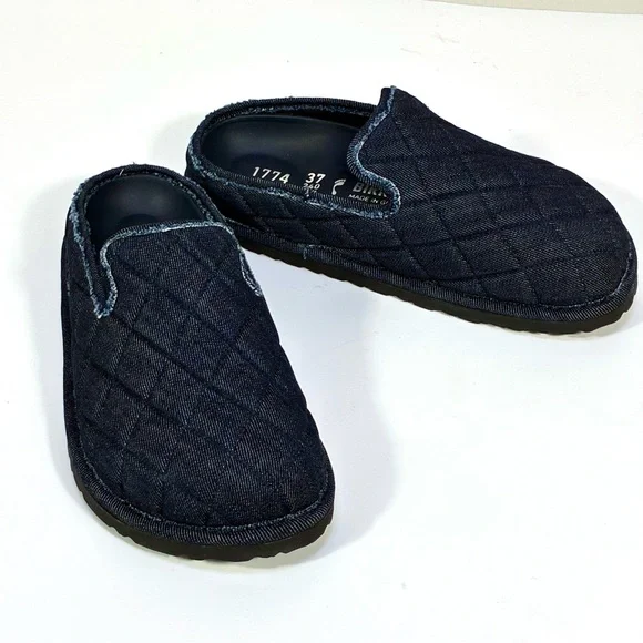 Birkenstock 1774 Eliscu Quilted Denim Slide Clogs Mules Dark Wash Denim 6 37 NEW - Picture 12 of 17